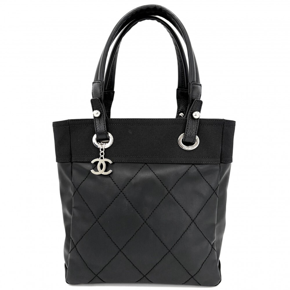 Chanel Paris Biarritz Tote PM Handbag for Women, Coco Mark, Coated Canvas Lea...